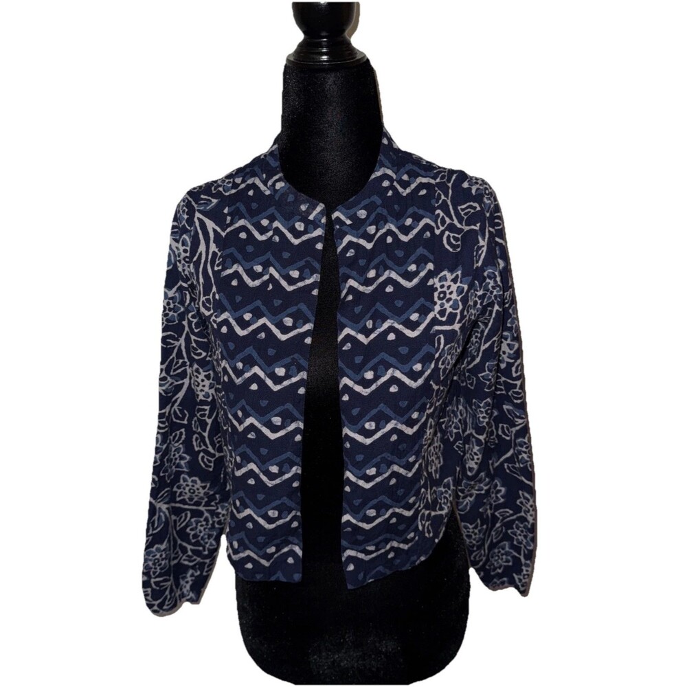 Max Medium Boho Indigo Quilted Short Bolero Jacket Cotton Floral Kantha Print